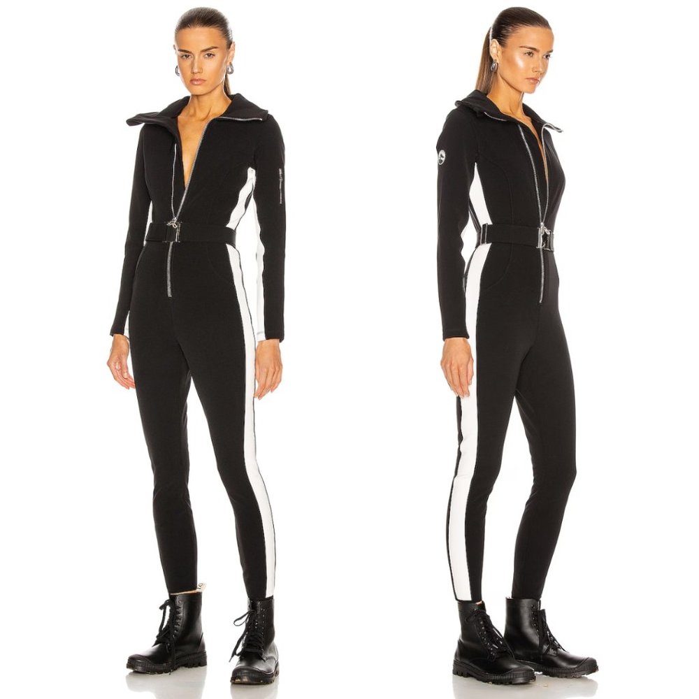 Cordova Ski Skinny Striped One Piece Suit Belted Black And White Size P